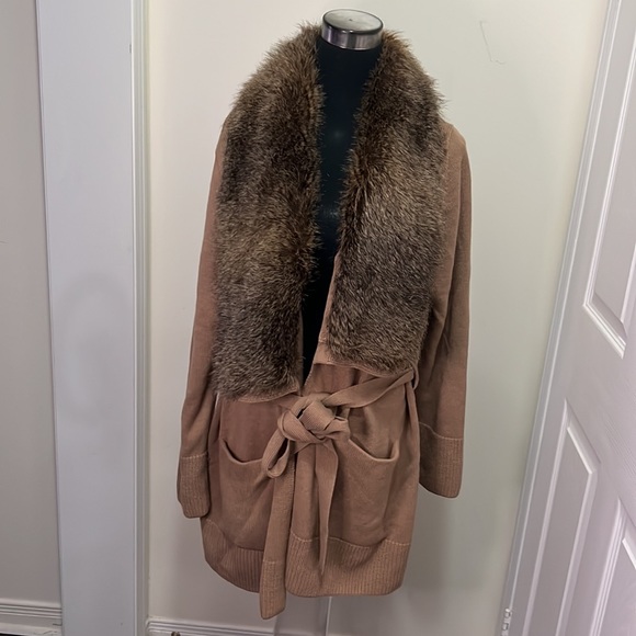 Banana Republic Disco Chunky Faux Fur Collar Long Knit Cardigan Outerwear XL - Picture 6 of 15